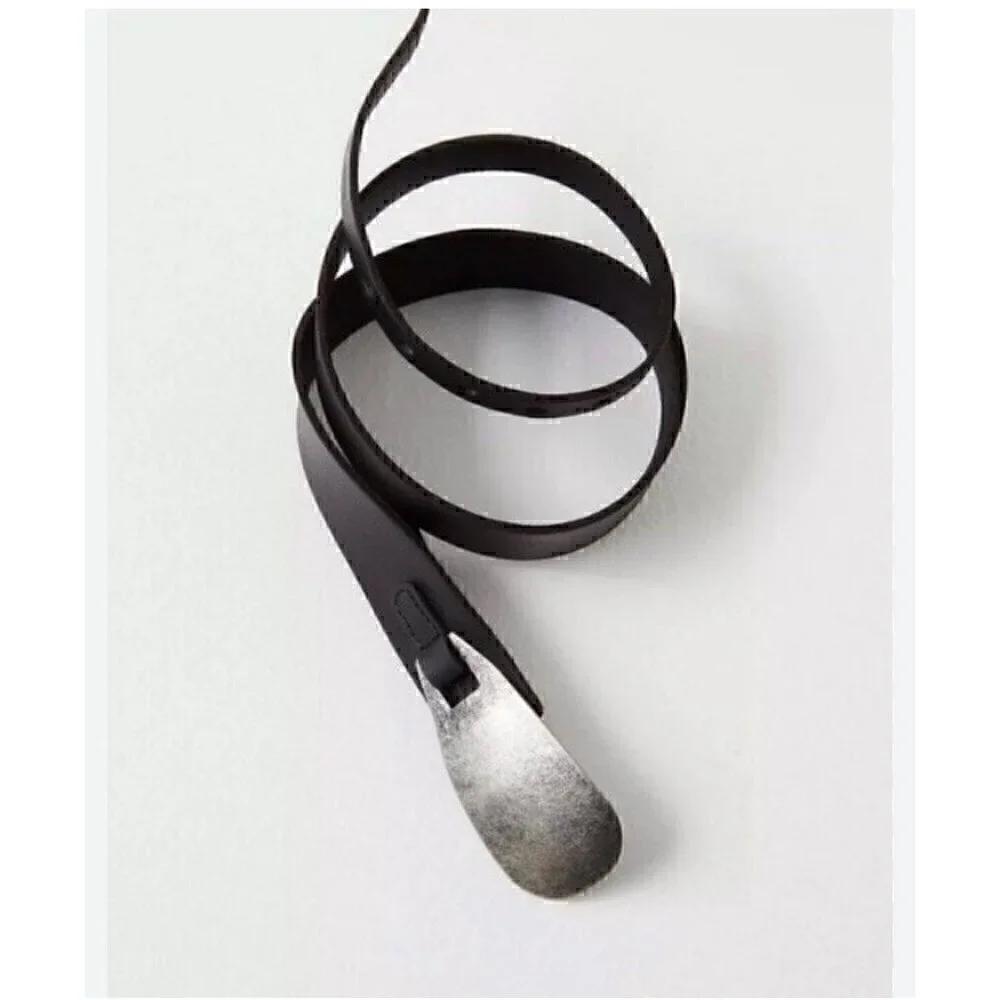 FREE PEOPLE Black Leather Belt With Silver OYESTER HIP Buckle, REVOLVE, WESTERN